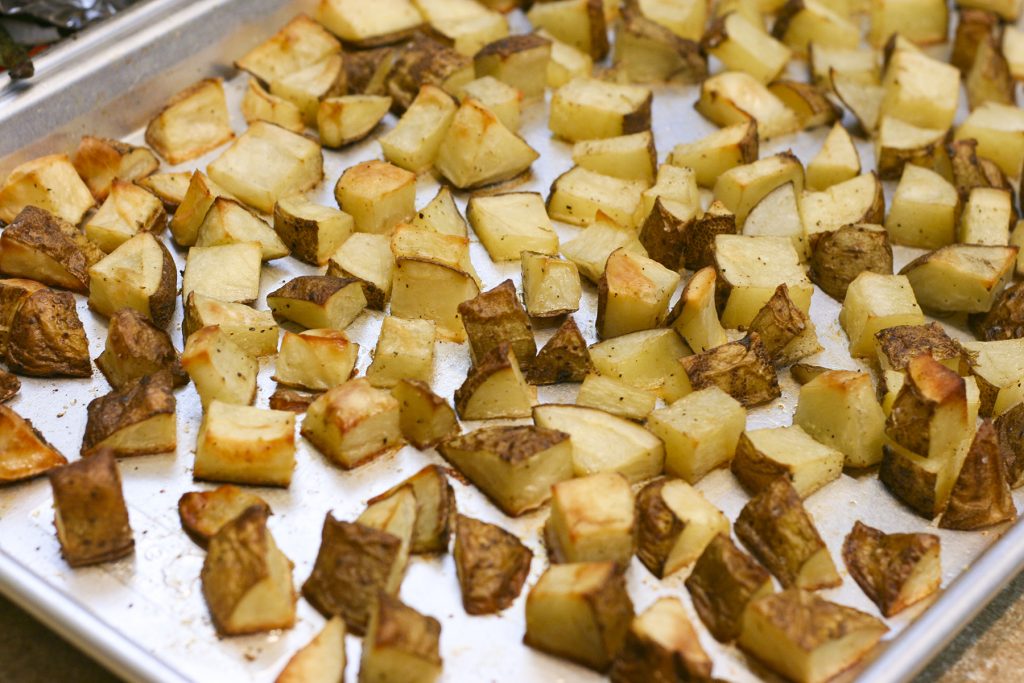 roasted potatoes are golden brown