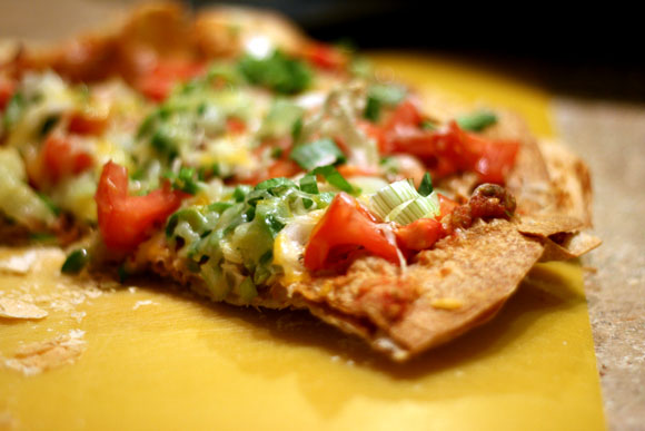 A slice of Mexican Tortilla Pizza