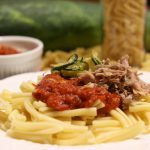 Zucchini pork and roasted garlic pasta sauce