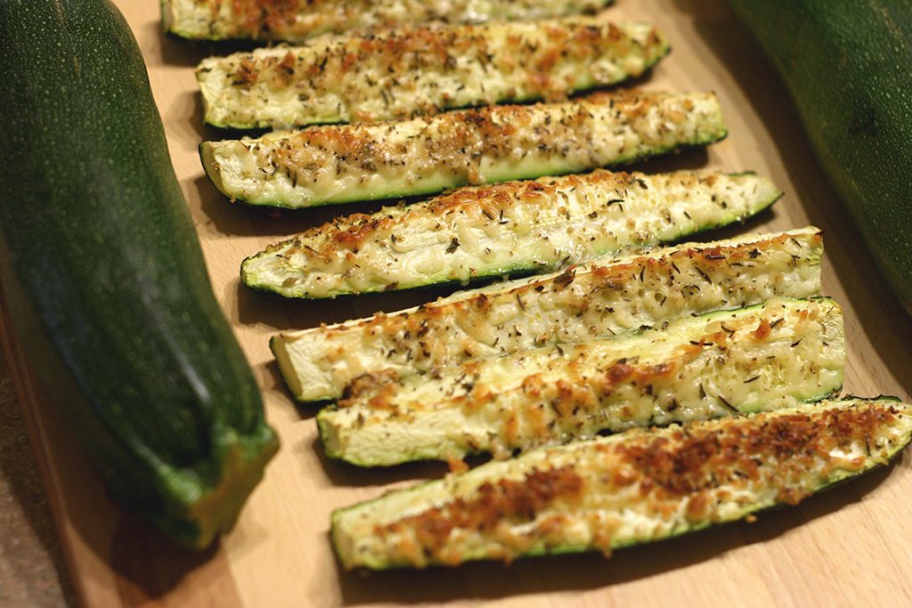 parmesan zucchini spears lined up