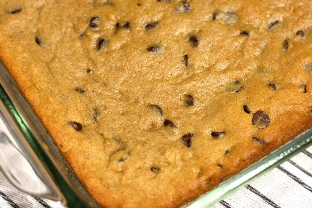 pumpkin bars in pan before cutting