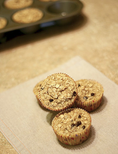 Banana oatmeal cups stacked up