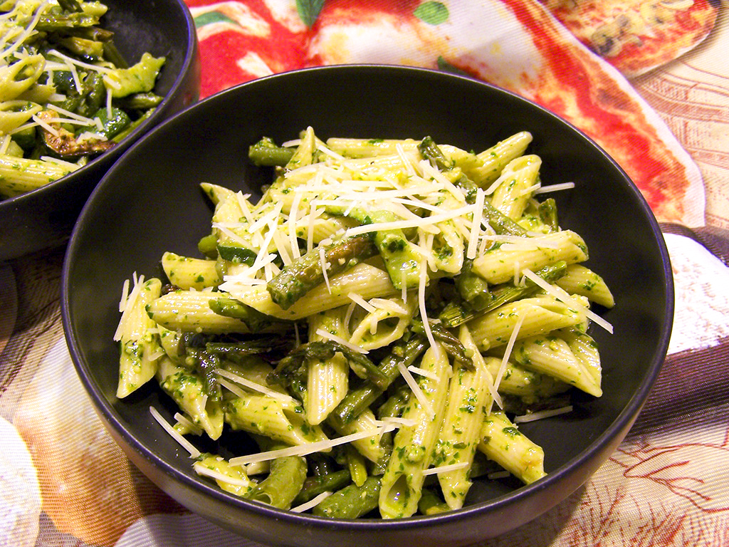 Three Veggie Penne With Basil Pesto