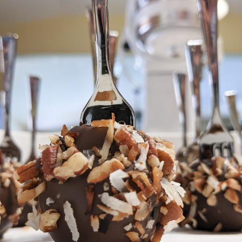 close up black forest German chocolate cake pops