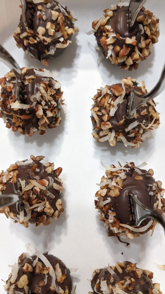 black forest German chocolate cake pops above