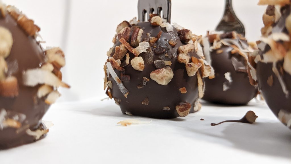 Close up of Black forest German chocolate cake pops