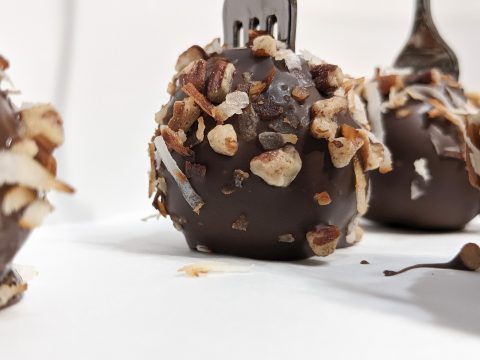 Close up of Black forest German chocolate cake pops