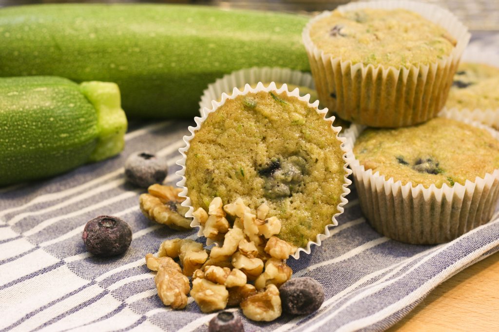 Blueberry zucchini muffin with walnuts and blueberries