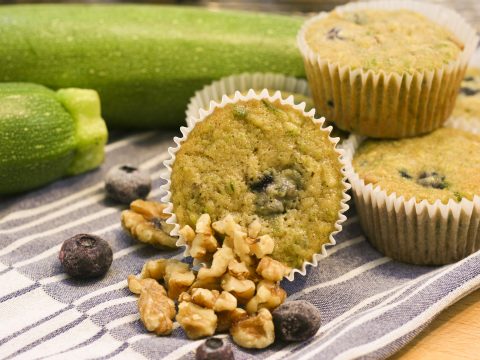 Blueberry zucchini muffin with walnuts and blueberries