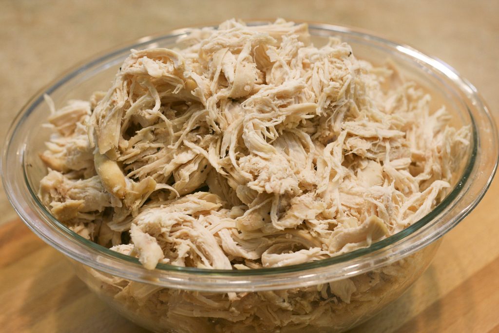 Shredded chicken in a bowl