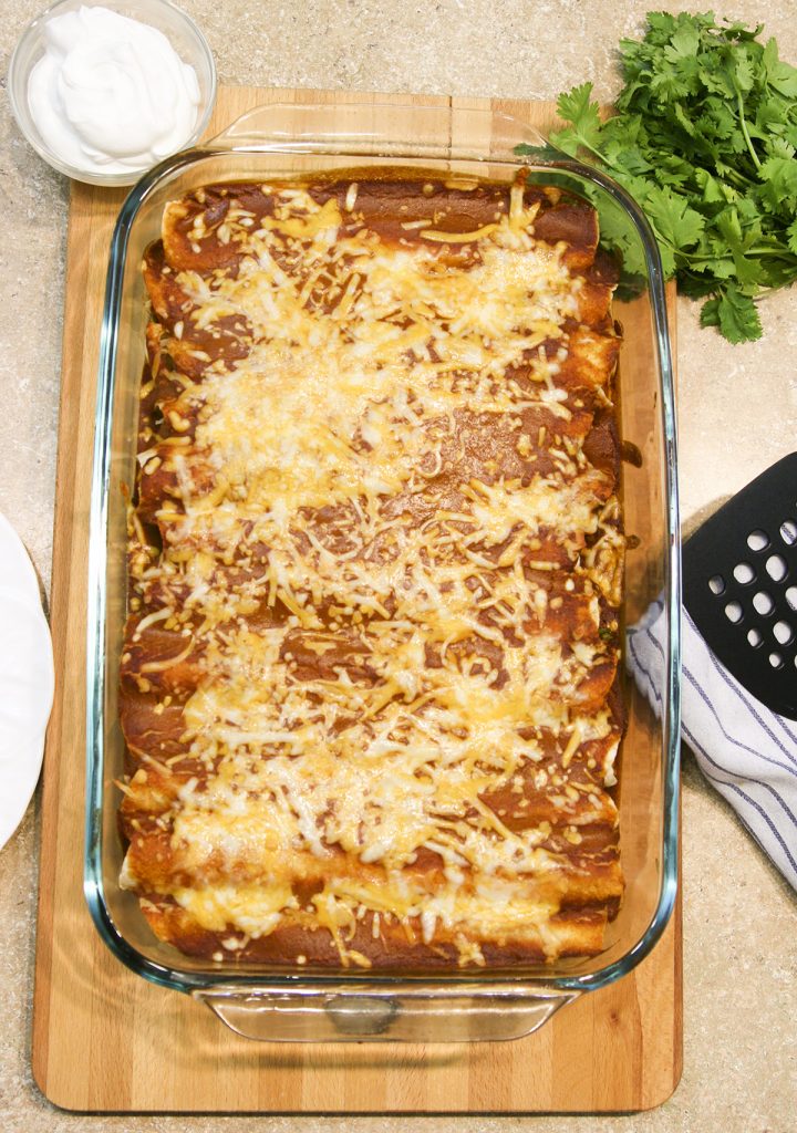 enchiladas made using Macayo's Red Enchilada Sauce copycat recipe